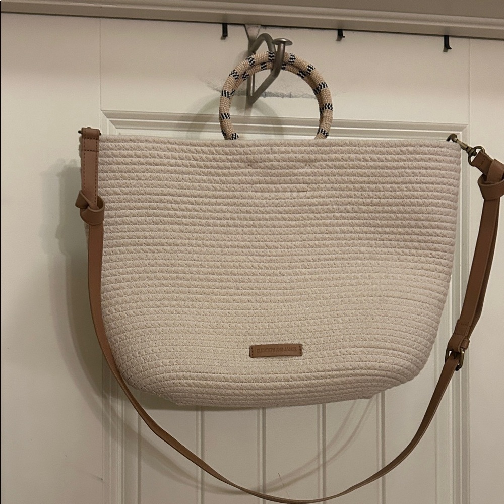 Elizabeth and James Woven fabricTote Bag with Tan Strap Shoulder Bag